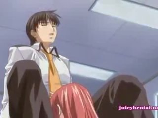 Anime honey with huge breasts gets masturbated