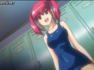 Anime redhead makakakuha ng pagtatalik na pambutas ng puwit dildo