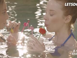 Adorable Lesbians Lottie Magne & Clara Mia Romantic xxx movie By The Pool - A darling KNOWS