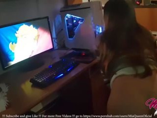 Little Teen Fucked Watching Hentai Lesbian x rated video before Sleep ! - MiaQueen