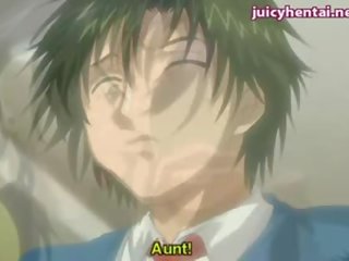 Anime milf licking a teen shaft and gets jizz